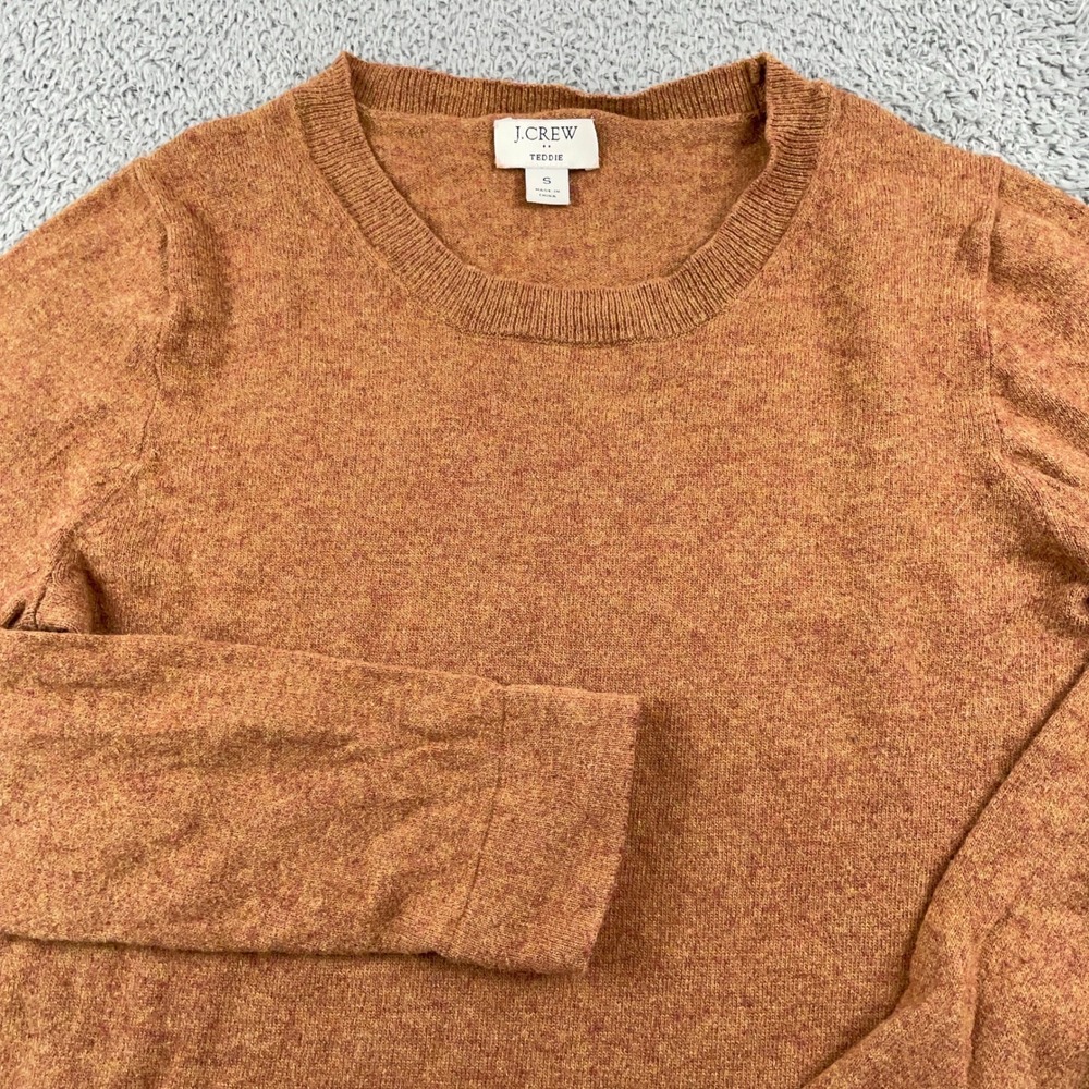 J Crew Sweater Womens Small Orange Teddie Soft Wool Blend Long Sleeve Crewneck